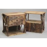 A pair of modern rustic side cabinets, each with an open shelf, height 75cm, width 76cm, depth
