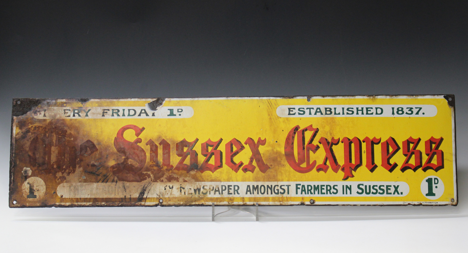 A Sussex Express newspaper enamelled advertising sign, 'The Leading County Newspaper amongst Farmers