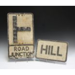 A mid-20th century cast alloy 'Road Junction' road sign, inset with circular reflectors, 54cm x