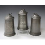 A Victorian pewter lidded tankard, engraved with an 1856 rowing prize presentation inscription,