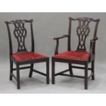 A set of twelve early 20th century George III Chippendale style mahogany dining chairs by