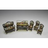 A suite of mid-20th century Viennese enamel and gilt metal miniature furniture, comprising a side