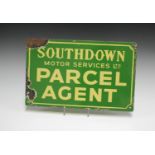 A 'Southdown Motor Services Ltd Parcel Agent' double-sided enamelled advertising sign, 25.5cm x