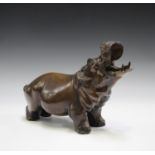 A 20th century cast bronze model of a hippopotamus, length 33cm.Buyer’s Premium 29.4% (including VAT