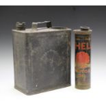 A scarce Shell petrol can with integral removable motor oil container, together with two other two