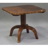 A 20th century Continental Art Deco style walnut games table, fitted with counter slides, the turned