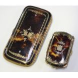 A 19th century French tortoiseshell cigar case, the hinged top inlaid in various metals, length