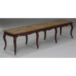 A 20th century French mahogany window seat with cane work panels, on cabriole legs, height 47cm,