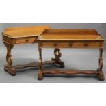 A pair of early Victorian satin birch serving tables, the galleried tops above two frieze drawers,