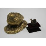 Louis Villeminot - an early 20th century French gilt cast bronze model of a small bird, inset with