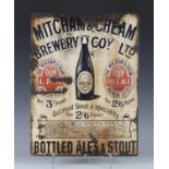 A Mitcham & Cheam Brewery Company Ltd 'Bottled Ales & Stout' enamelled advertising sign, 61cm, x