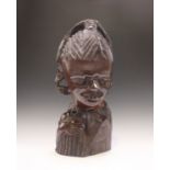 A late 20th century African carved hardwood bust, Malawi, modelled as a mother and child, height