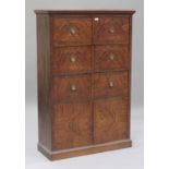 A late 19th century figured mahogany tallboy with crossbanded and chequer inlaid decoration,
