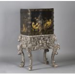 An 18th century Japanese lacquered and brass bound collector's cabinet, the exterior decorated in