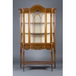 A late Victorian Neoclassical Revival satinwood display cabinet with overall foliate painted
