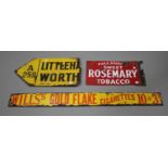 A Wills's 'Gold Flake' cigarettes enamelled advertising sign, 10cm x 102cm, a Faulkeners 'Sweet