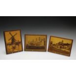 A group of six marquetry inlaid panels by James Terry, circa 1976, depicting views, including