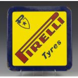 A 'Pirelli Tyres' enamelled advertising sign with turn-over edges, 46cm x 46cm.Buyer’s Premium 29.4%