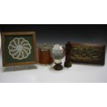 A small group of mainly early 20th century items, including an Edwardian oak framed glass tray, an