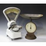 An early/mid-20th century white enamelled and chromium plated set of shop scales by Gardner &
