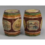 A pair of 20th century South-east Asian painted softwood octagonal box seat stools, decorated with