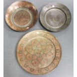 A small group of Eastern metalware, comprising a brass mounted box, width 35cm, an Indian