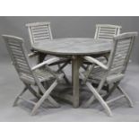 A set of six folding garden armchairs with slatted seats and backs, height 97cm, width 53cm,