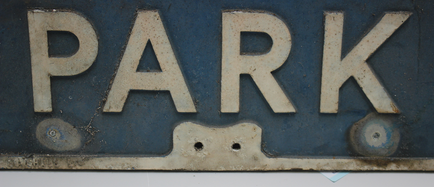 A mid-20th century cast alloy 'To Car Park' road sign, 53.5cm x 53.5cm, together with another - Image 5 of 6