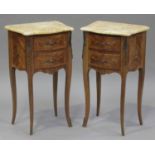 A pair of 20th century French kingwood and gilt metal mounted bedside chests of two drawers with