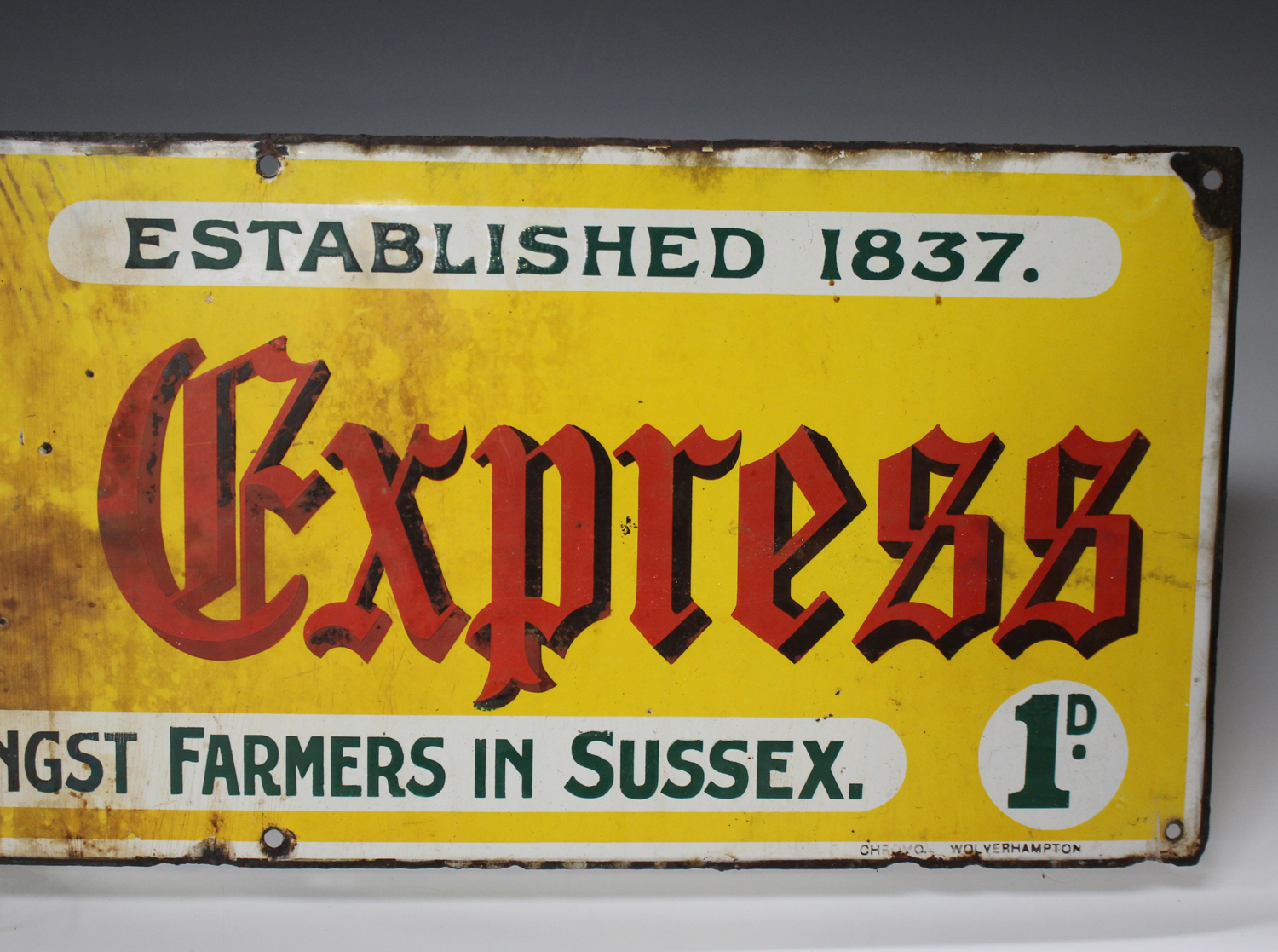 A Sussex Express newspaper enamelled advertising sign, 'The Leading County Newspaper amongst Farmers - Image 3 of 5