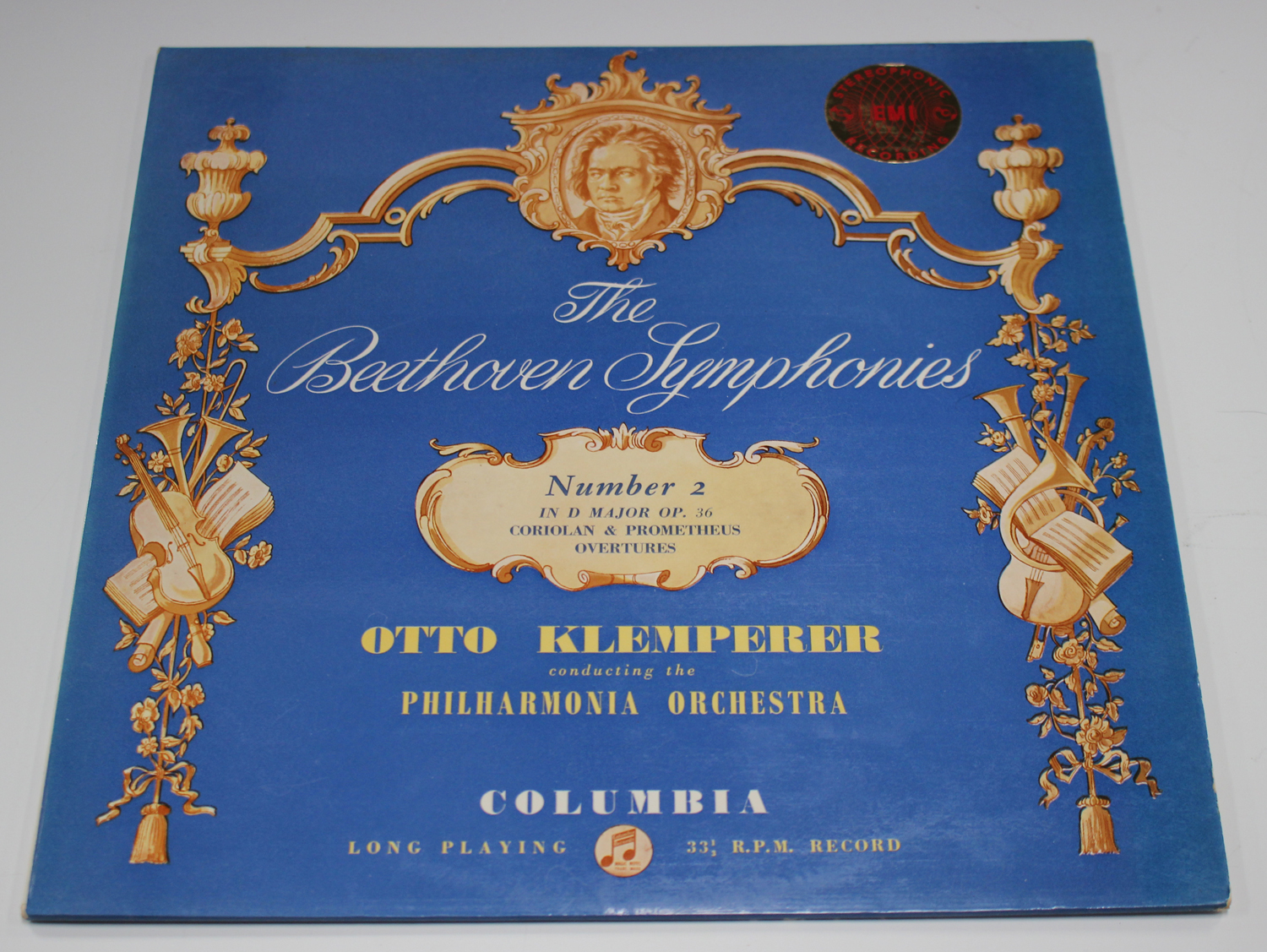 A group of five classical LP records, all Columbia stereo first pressings with blue and silver