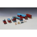 A collection of Corgi Toys Chipperfield's Circus vehicles, including crane trucks, trailers, giraffe