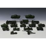 A collection of Dinky Toys and Supertoys army vehicles, including a No. 661 recovery tractor, a