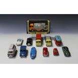 A collection of Corgi Toys cars and commercial vehicles, including a No. 1116 Shelvoke & Drewry