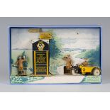 A pre-war Dinky Toys No. 44 AA hut, motorcycle patrol and guides, boxed with diorama (some paint