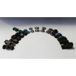 Seventeen Dinky Toys vehicles, including a No. 25 type 4 wagon and trailer, a No. 30b Rolls-Royce, a