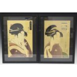 After Kitagawa Utamaro - three Japanese polychrome prints depicting head and shoulders portraits