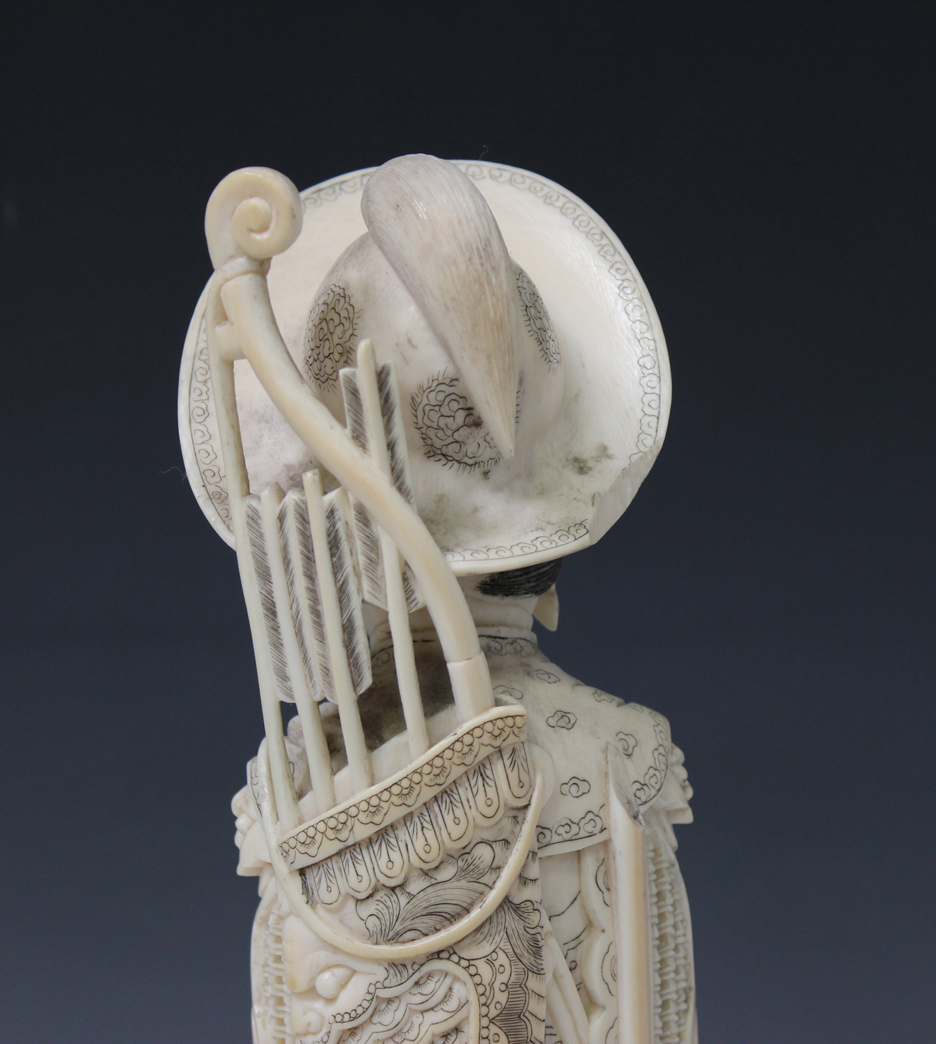 A Japanese carved and stained ivory figure of a female warrior, early 20th century, modelled - Image 8 of 13