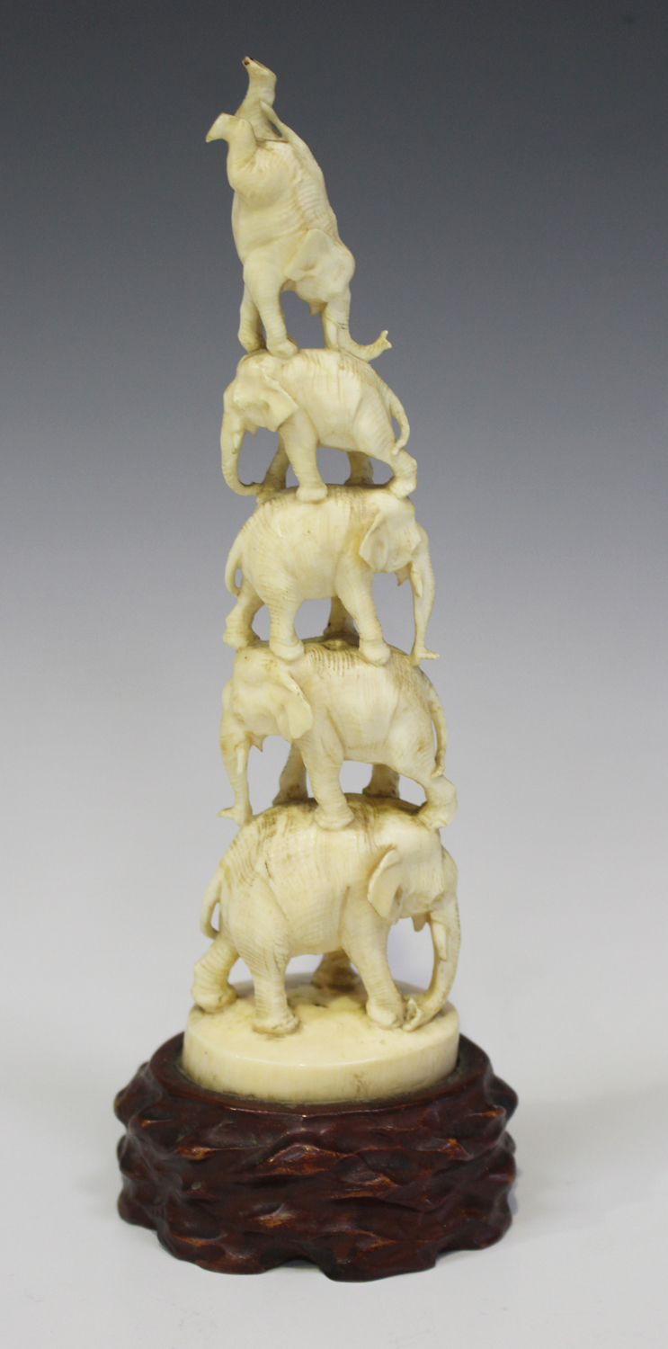 A Japanese ivory okimono figure group, Meiji period, carved and pierced with five balancing - Image 6 of 7