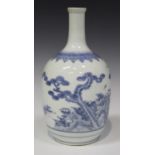 A Japanese Hirado blue and white porcelain sake bottle (tokkuri), Meiji period, the ovoid body