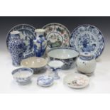 A small collection of Chinese porcelain, 18th century and later, including two export plates, an