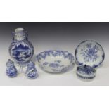 A small collection of Chinese blue and white export porcelain, 18th century, including a pair of