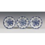 A set of three Chinese blue and white Worcester style export porcelain strainer dishes, late