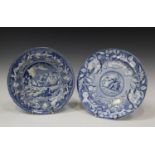 A pearlware commemorative memorium plate, circa 1820, blue printed with an inscribed circular