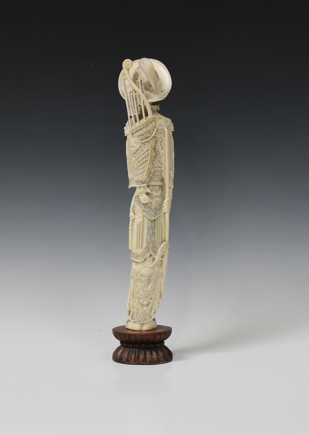 A Japanese carved and stained ivory figure of a female warrior, early 20th century, modelled - Image 12 of 13