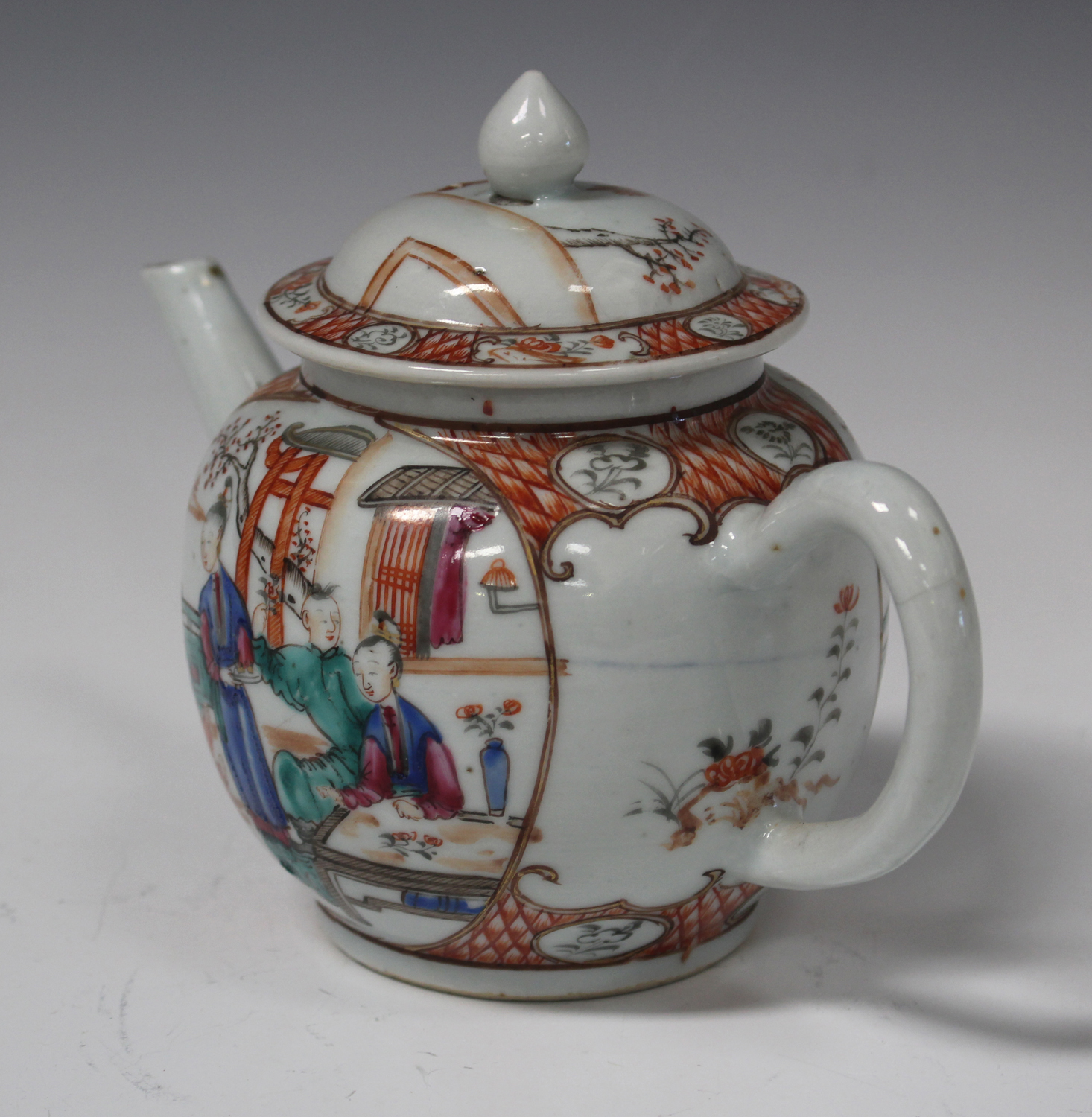 A Chinese famille rose export porcelain globular teapot and domed cover, Qianlong period, painted - Image 7 of 7