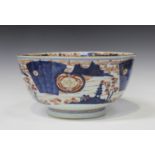 A Chinese Imari export porcelain punch bowl, early 18th century, of heavily potted steep sided