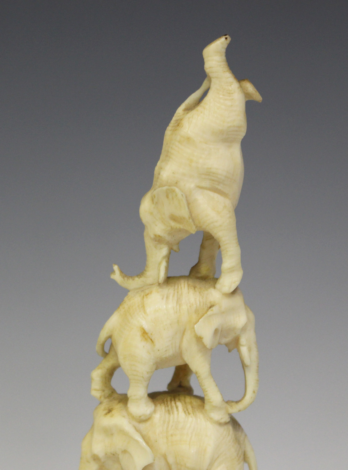 A Japanese ivory okimono figure group, Meiji period, carved and pierced with five balancing - Image 4 of 7