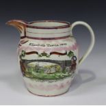 A 'Sunderland Coal Trade' commemorative lustre jug, dated 1833, printed and coloured to one side