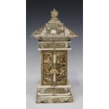 A Japanese carved and stained ivory zushi (portable shrine), Meiji/Taisho period, the roof top